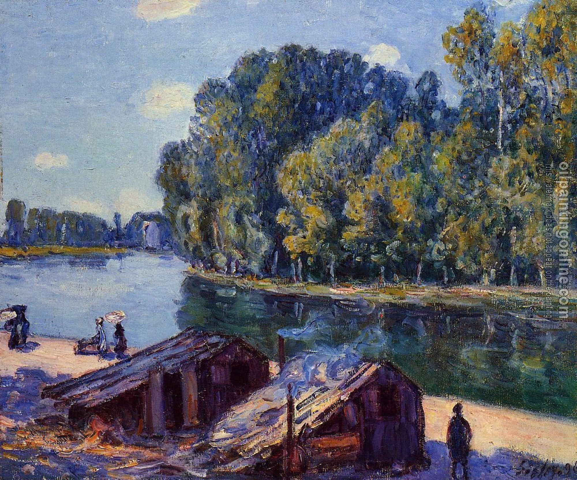 Sisley, Alfred - Cabins along the Loing Canal, Sunlight Effect